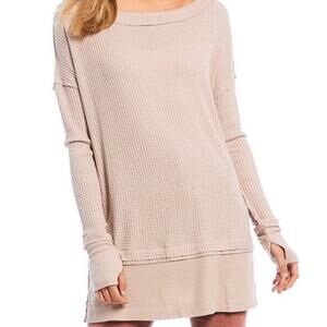 Free People Women's Sand Beige North Shore Thermal Pullover Tunic Shirt Size XS